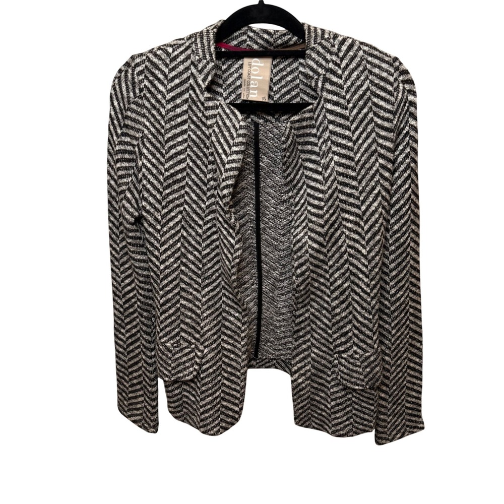 Anthropologie Dolan Cardigan Black White Chevron Herringbone Dark Academia XS